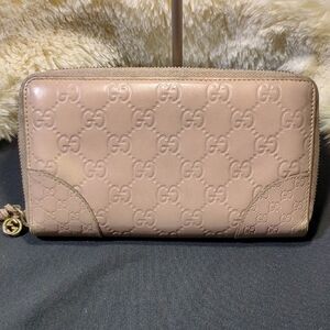 Gucci Blush Pink Embossed GG Shima Leather Zip Around Wallet